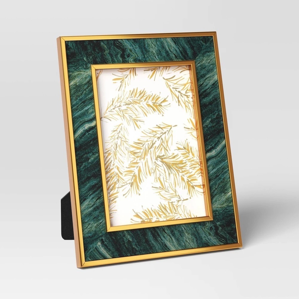 Threshold Marble Look Table Picture Frame 5x7 Green Gold Trim Tabletop Photo NWT